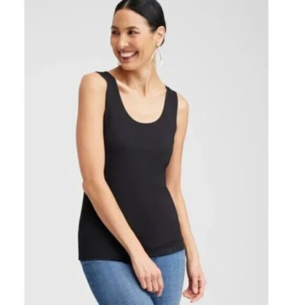 Chicos Women Size 2/12-14 (L) Black The Ultimate Tee Ribbed Stretch Cotton Tank